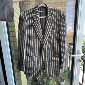 Christian Dior Suit Coat with Gray and Green Striking Stripes